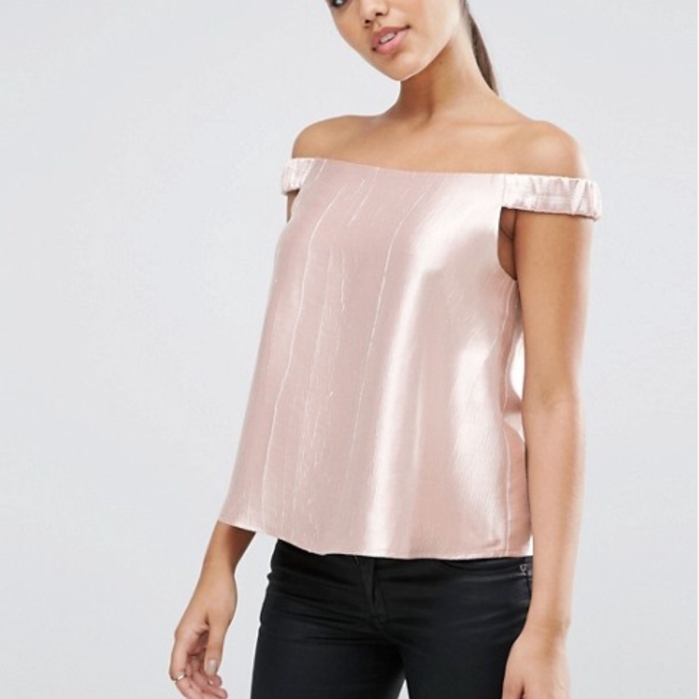 ASOS Off Shoulder Top in Pink Metallic US 12